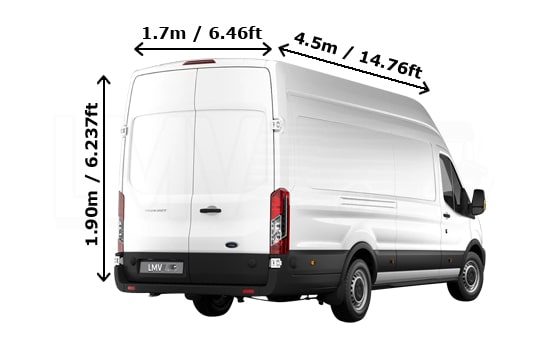 Extra Large Van and Man in North London - Back View Dimension
